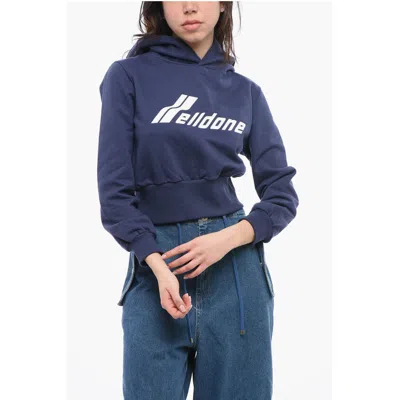 We11 Done Solid Color Cropped Hoodie With Printed Logo