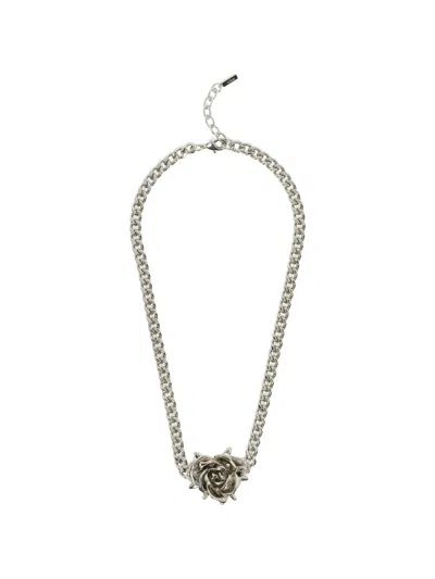 We11 Done Spiky Rose Necklace In Metallic