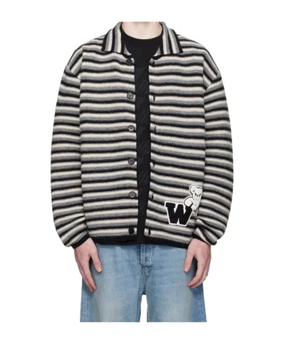 WE11 DONE STRIPE EMBROIDERED CARDIGAN