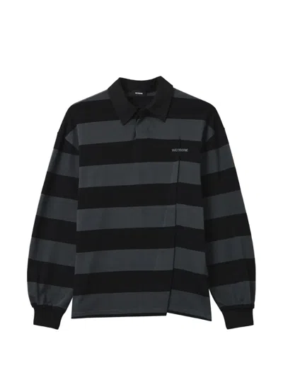 We11 Done Striped Asymmetric Polo Top In Black