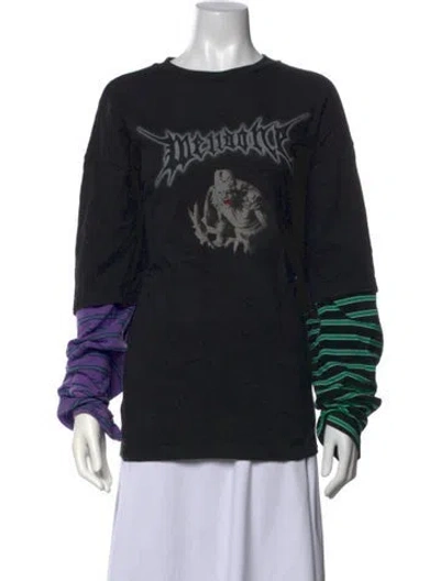Pre-owned We11 Done Striped Crew Neck T-shirt In Black