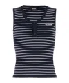 We11 Done Sleeveless Striped Button Ribbed Top In Blue