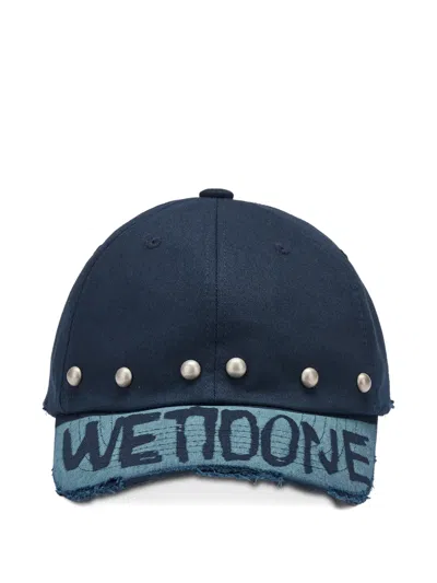 We11 Done Studded Distressed Baseball Cap In Blue