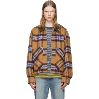 We11 Done Tan Camel Check Pattern Jacket In Brown