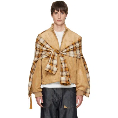 We11 Done Tan Faux-suede Layered Harrington Jacket In Brown