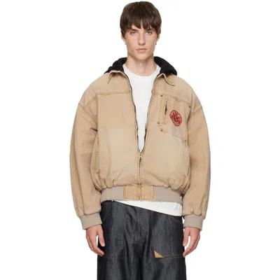 We11 Done Tan Hooded Herringbone Jacket In Nude