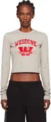 We11 Done Taupe '11' Print Long-sleeve T-shirt In Gray