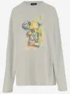 We11 Done Long-sleeved Cotton Sweater With Teddy Bear Print In Gray