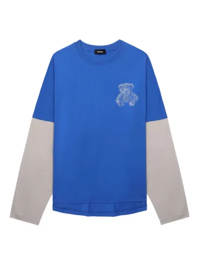 We11 Done Teddy-print Long-sleeve Top In Blue