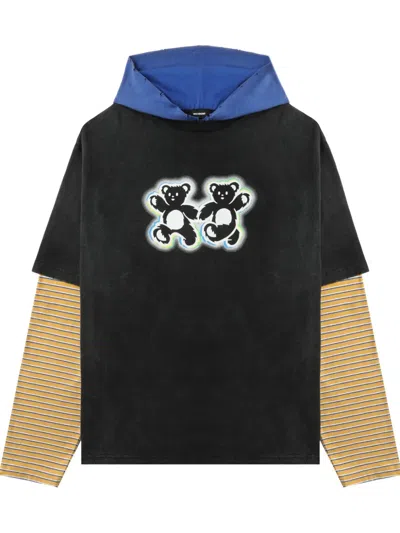 We11 Done Teddy Twins Layered Hoodie In Black