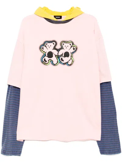 We11 Done Teddy Twins Layered Hoodie In Pink