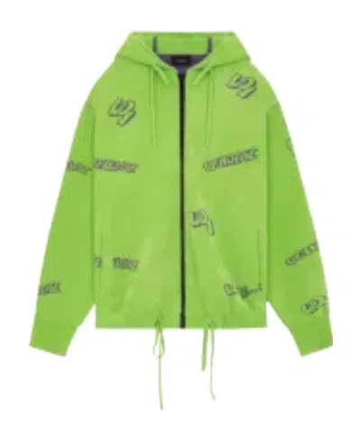 We11 Done Terry-cloth Zip-up Hoodie In Green