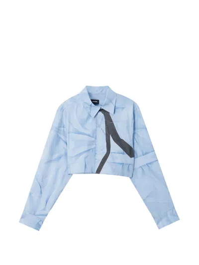 We11 Done Trompe L'oeil Cropped Shirt In Blue