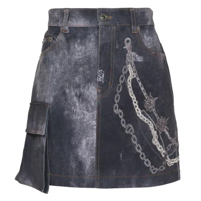 We11 Done Trompe L'oeil Denim Mini Skirt In Multi