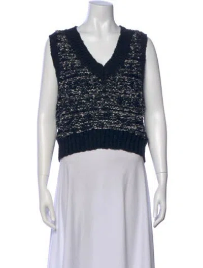 Pre-owned We11 Done Tweed Pattern V-neck Crop Top In Blue