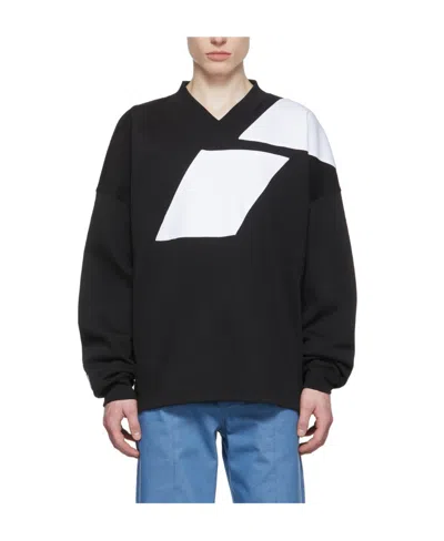 We11 Done V-collar Color Long-sleeved T-shirt In Black