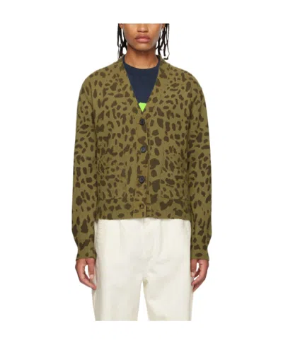 We11 Done Khaki & Brown Leopard Cardigan