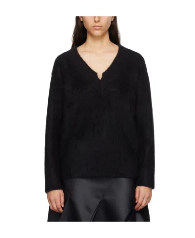 We11 Done V-neck Mohair-blend Jumper In Black