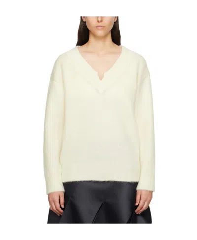 We11 Done V-neck Mohair-blend Jumper In White