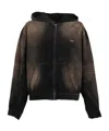 We11 Done Vintage Wash Corduroy Hoodie Zip-up Jacket In Black