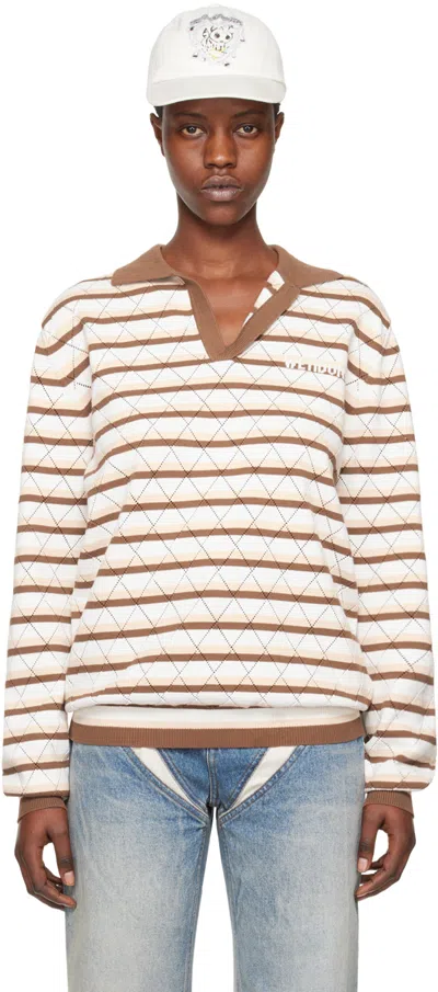 We11 Done White & Brown Striped Polo