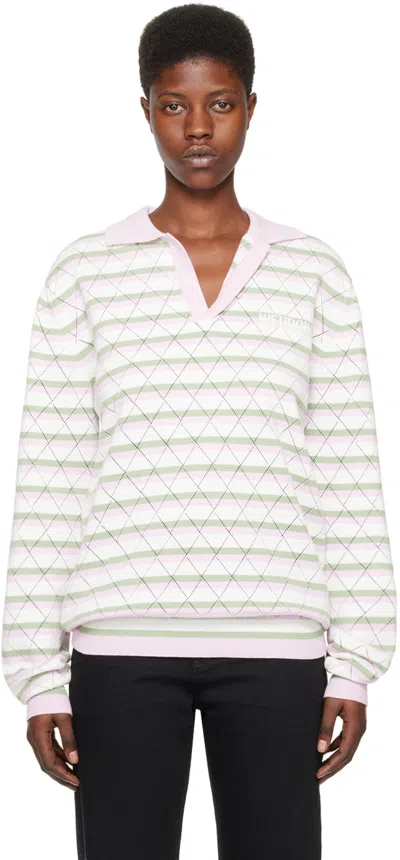 We11 Done White & Pink Striped Polo In Light Pink