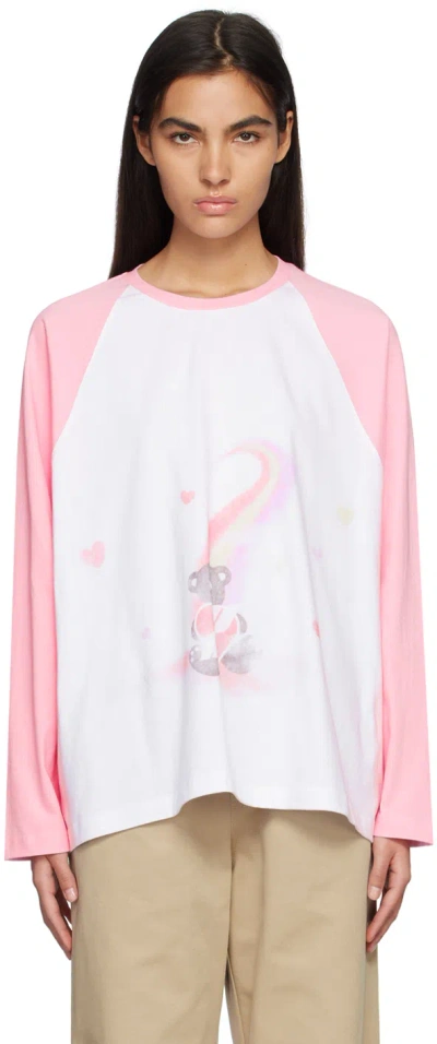 We11 Done Teddy Bear Print Cotton Raglan Sleeve T-shirt In White