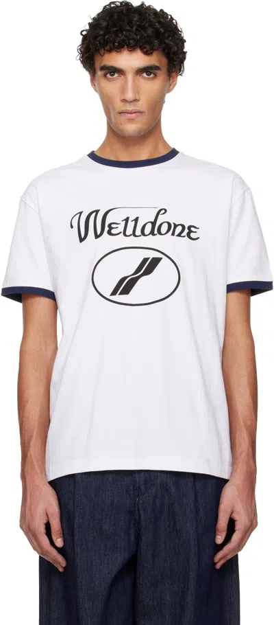 We11 Done White Cursive Logo Fitted Ringer T-shirt In Neutral