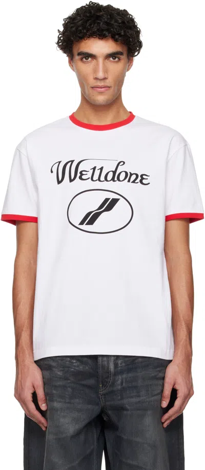 We11 Done White Cursive Logo Fitted Ringer T-shirt