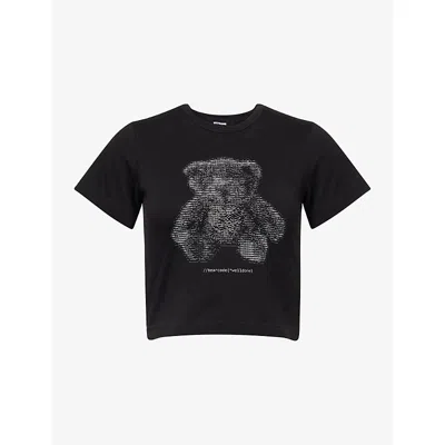We11 Done Womens Bear-print Short-sleeves Cotton-jersey T-shirt Black