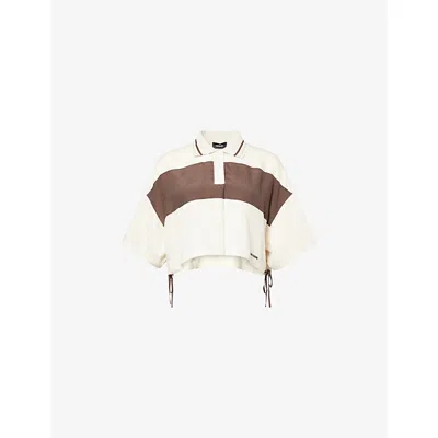 We11 Done Womens Ivory Cropped Lace-up Woven Polo Shirt In White