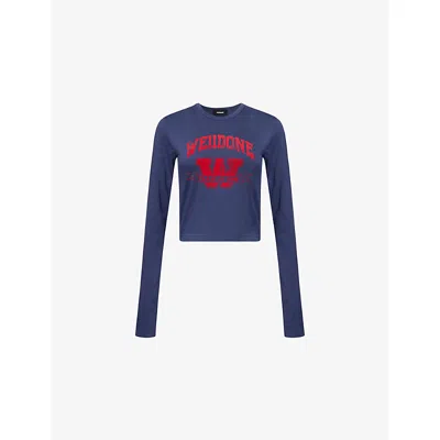 We11 Done Womens Printed Long-sleeves Cotton-jersey T-shirt Navy In Blue