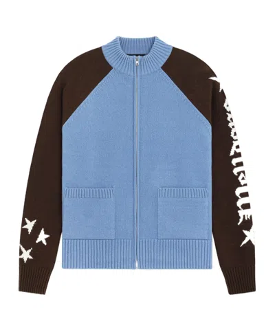 We11 Done Wool Stand-neck Knitted Cardigan In Blue