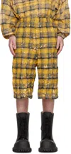 We11 Done Yellow Crinkled Check Shorts In Yellow