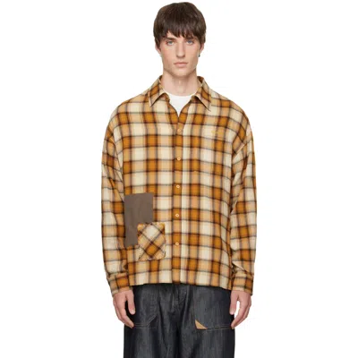 We11 Done Yellow Repaired Checked Shirt In Brown