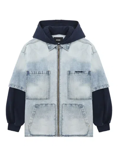 We11 Done Zip-up Hooded Denim Jacket In Blue