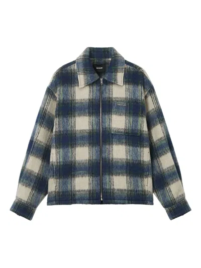 We11 Done Zipped Checked Jacket In Blue
