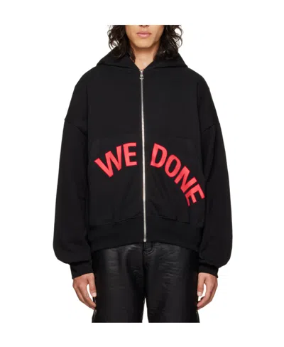 We11 Done Zipper Hooded Sweater In Black