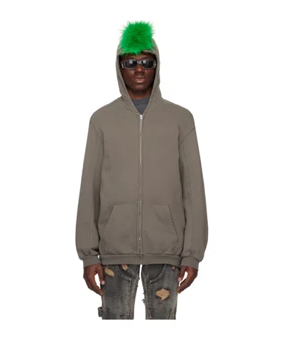 We11 Done Zipper Hooded Sweater In Green
