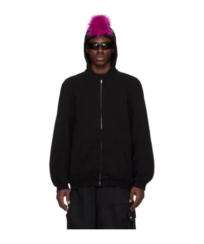 We11 Done Zippered Hooded Sweatshirt In Black