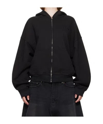 We11 Done Zippered Hooded Sweatshirt In Black