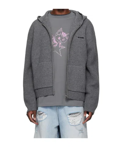 We11 Done Zippered Hooded Sweatshirt In Gray