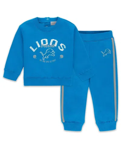 Wear By Erin Andrews Baby Boys And Girls 2-piece Blue Detroit Lions Fleece Crewneck And Pants Set