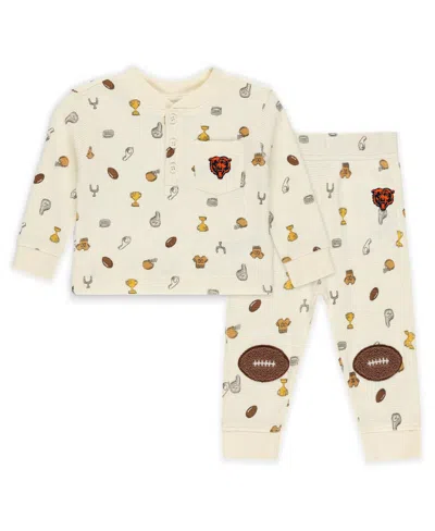 Wear By Erin Andrews Baby Boys And Girls 2-piece Cream Chicago Bears Waffle-knit Sleep Set In Neutral