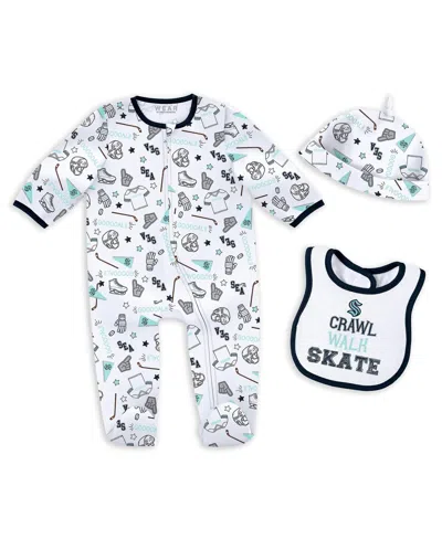 Wear By Erin Andrews Baby Boys And Girls 2-piece Seattle Kraken Sleep And Play Sleeper Set With Bib In White