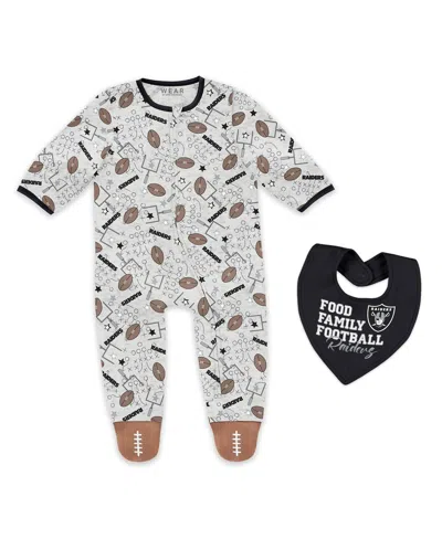 Wear By Erin Andrews Baby Boys And Girls 2-piece Las Vegas Raiders Sleep And Play Full-zip Sleeper And Bib Set In Multi