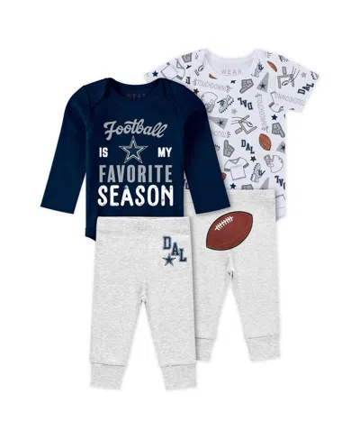 Wear By Erin Andrews Kids' Baby Boys And Girls 3-piece Dallas Cowboys Turn Me Around Bodysuits Pant In Gray,heather Gray