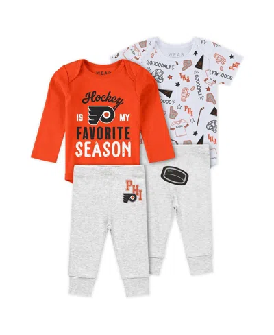 Wear By Erin Andrews Kids' Baby Boys And Girls 3-piece Philadelphia Flyers Turn Me Around Bodysuits Pants Set In Orange