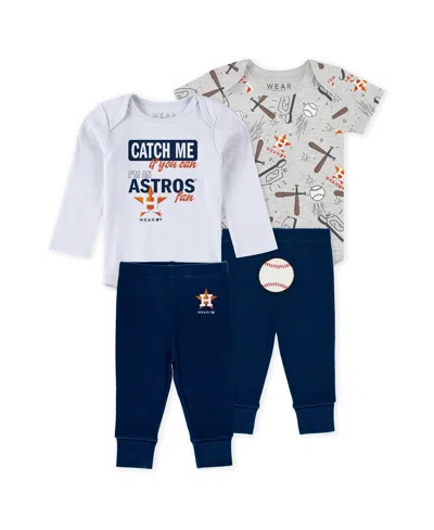 Wear By Erin Andrews Kids' Baby Boys And Girls 3-piece Heather Gray/white/navy Houston Astros Turn Me Around Bodysuits Pants Se In Blue