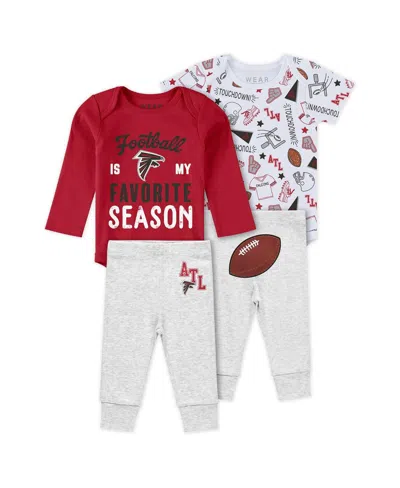 Wear By Erin Andrews Kids' Baby Boys And Girls Atlanta Falcons Three-piece Turn Me Around Bodysuits Pant Set In Red,heather Gray